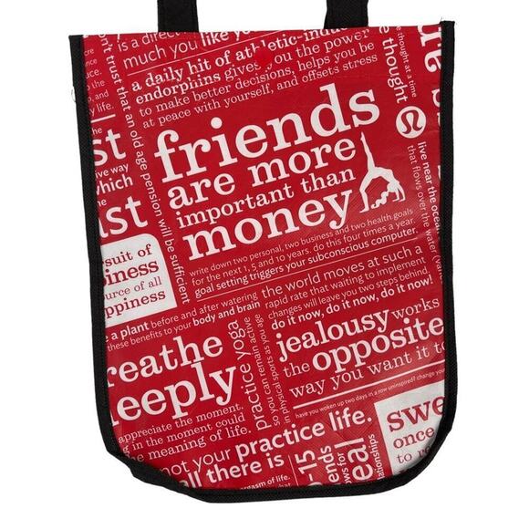 Lululemon Friends are More Important Than Money Shopping Tote Bag Red Black - Picture 14 of 14